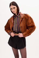 RED SUEDE JACKET WITH DECORATIVE PATTERNS