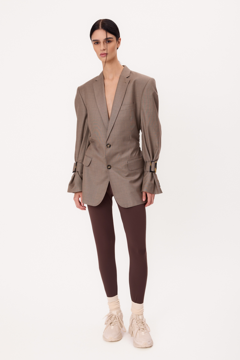 LONG WAISTED BEIGE REGULAR BLAZER WITH BUCKLES MODEL No6