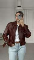 BROWN LEATHER JACKET WITH BUCKLES
