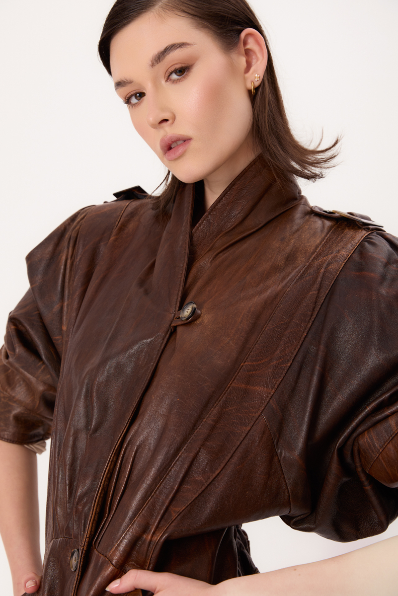 LONG BROWN DIPPED LEATHER JACKET