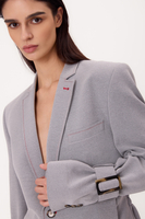 LONG GRAY SMOOTH PETITE JACKET WITH ADJUSTABLE WAIST AND BUCKLES MODEL No6