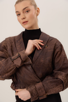 BROWN VINTAGE LEATHER BIKER JACKET WITH FABRICS