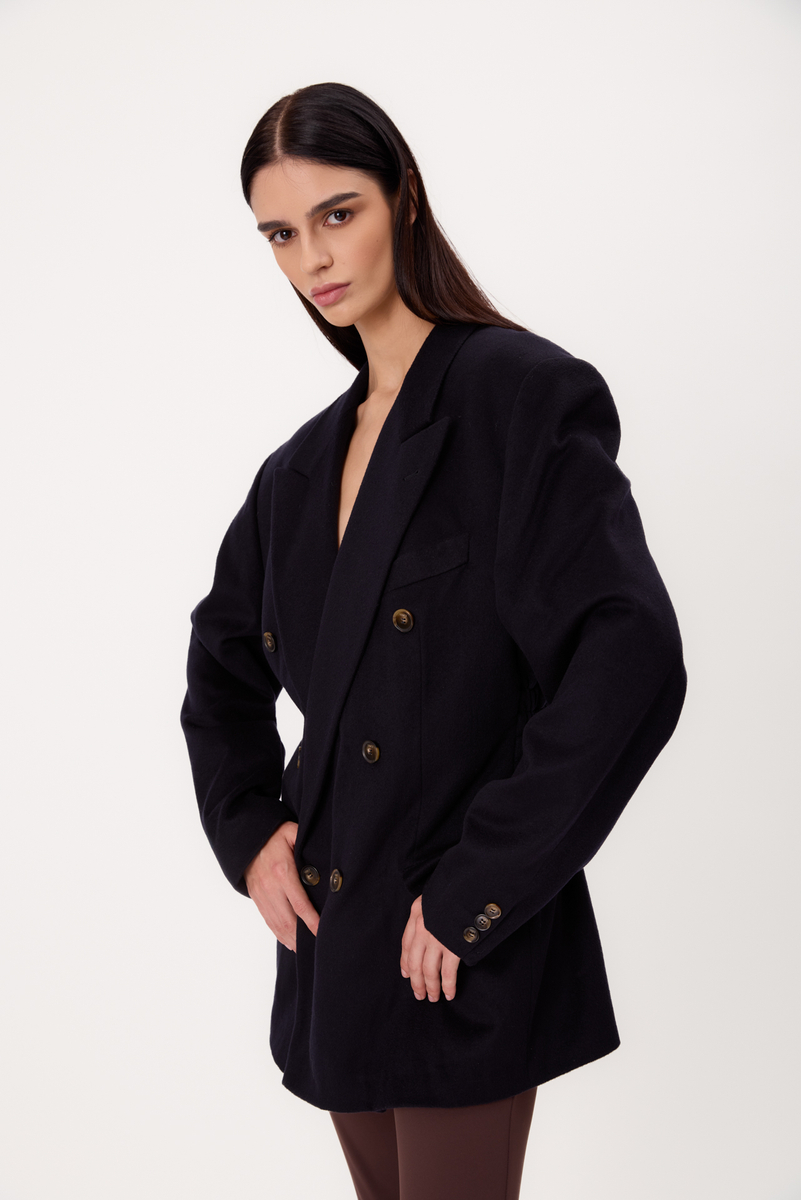 LONG DOUBLE-BREASTED NAVY BLUE CASHMERE JACKET MODEL No4