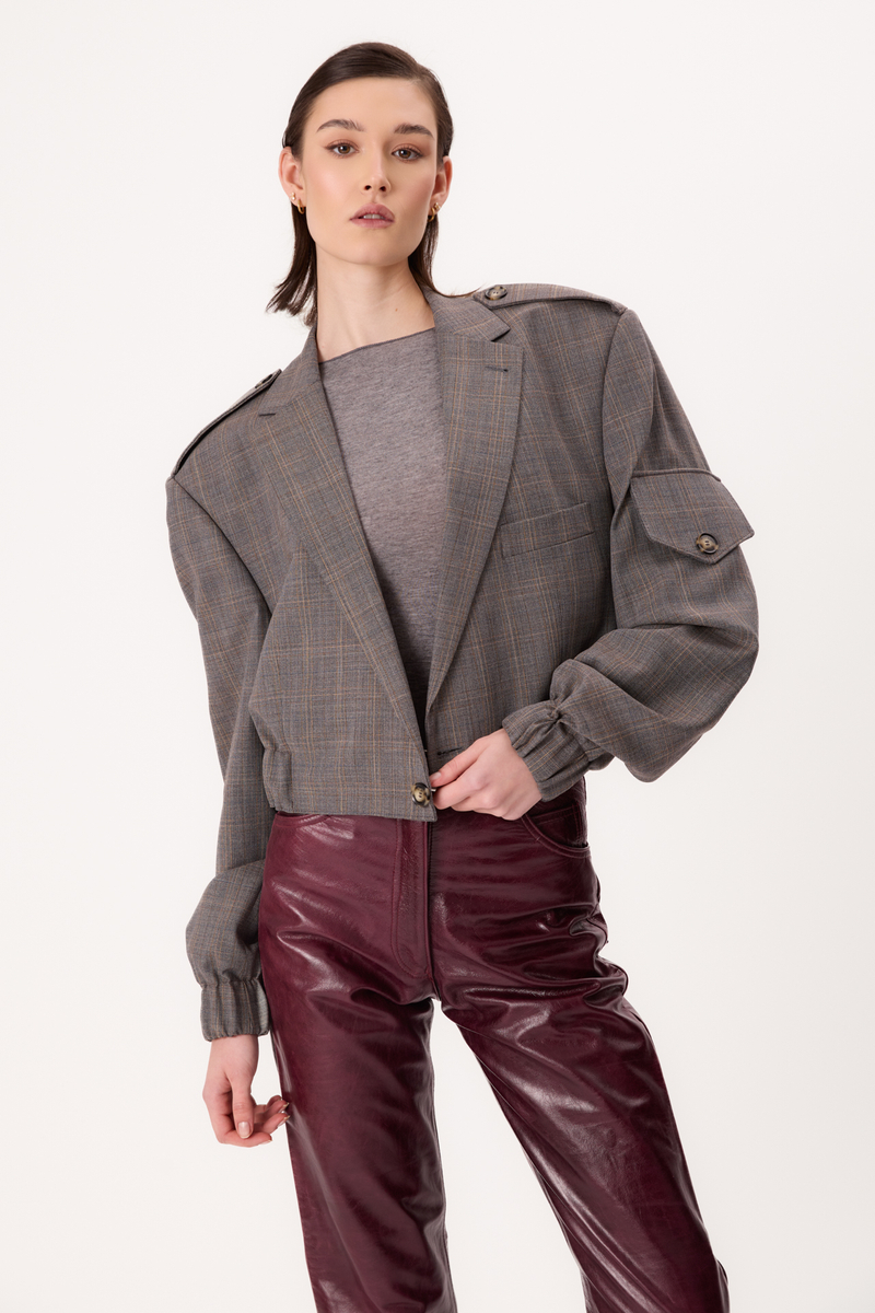 GREY BOMBER JACKET WITH A DELICATE CHECK