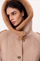 SHORT BEIGE NATURAL SHEEPSKIN COAT WITH HOOD