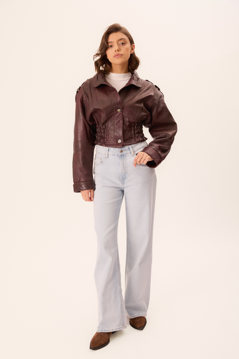 BURGUNDY FITTED LEATHER JACKET