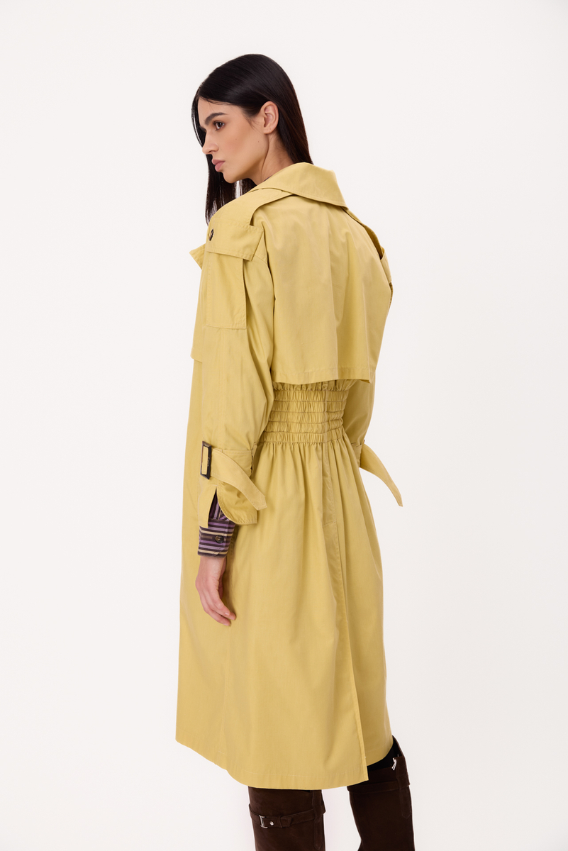 JASNOŻÓŁTY MIDI REGULOWANY W TALII PŁASZCZ PETITE TRENCH COAT