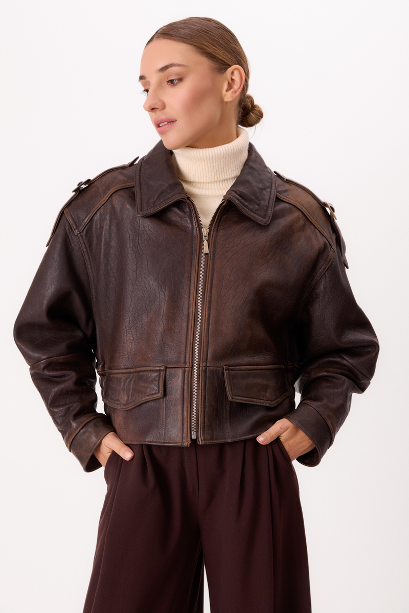BROWN WAISTED LEATHER JACKET