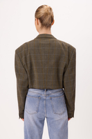 SHORT STRAIGHT JACKET IN KHAKI WITH BLUE CHECK