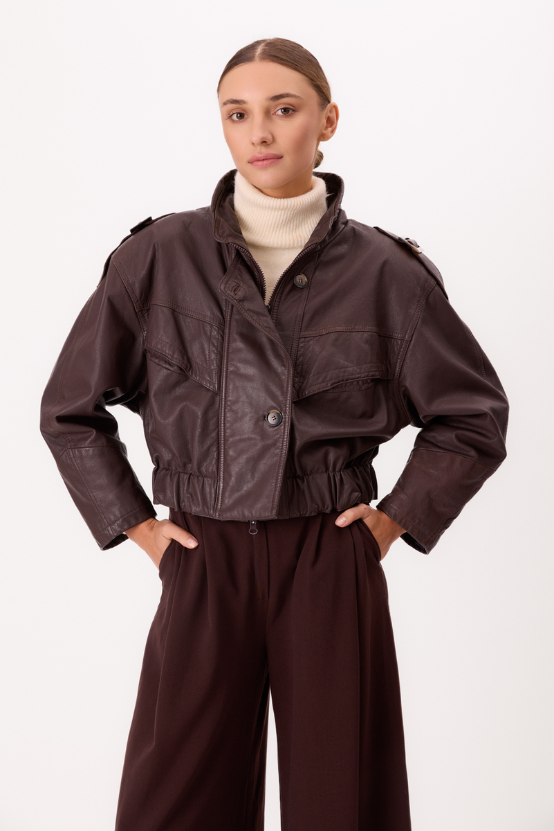 CHOCOLATE BOMBER LEATHER JACKET