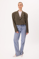 SHORT STRAIGHT JACKET IN KHAKI WITH BLUE CHECK