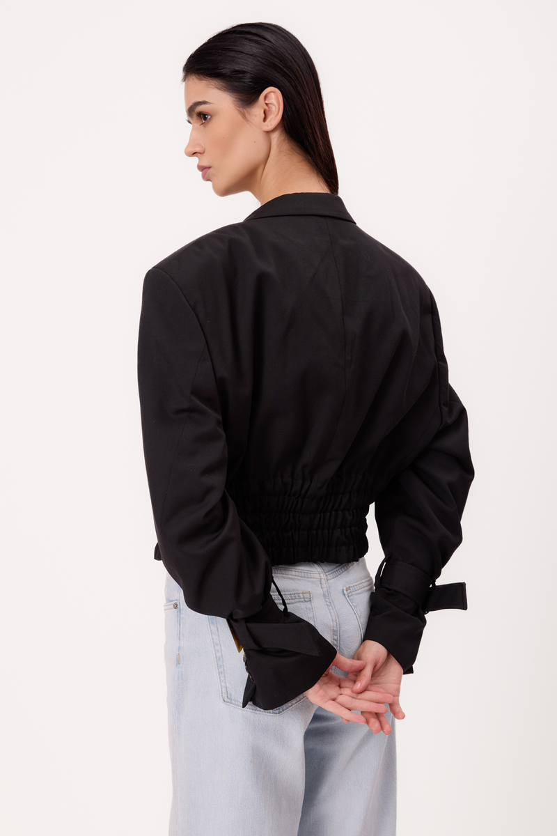 BLACK SMOOTH FITTED REGULAR JACKET WITH BUCKLES MODEL No5