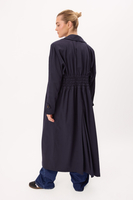 LONG NAVY TAPERED WAIST TRENCH