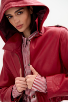 RED LEATHER JACKET WITH HOOD