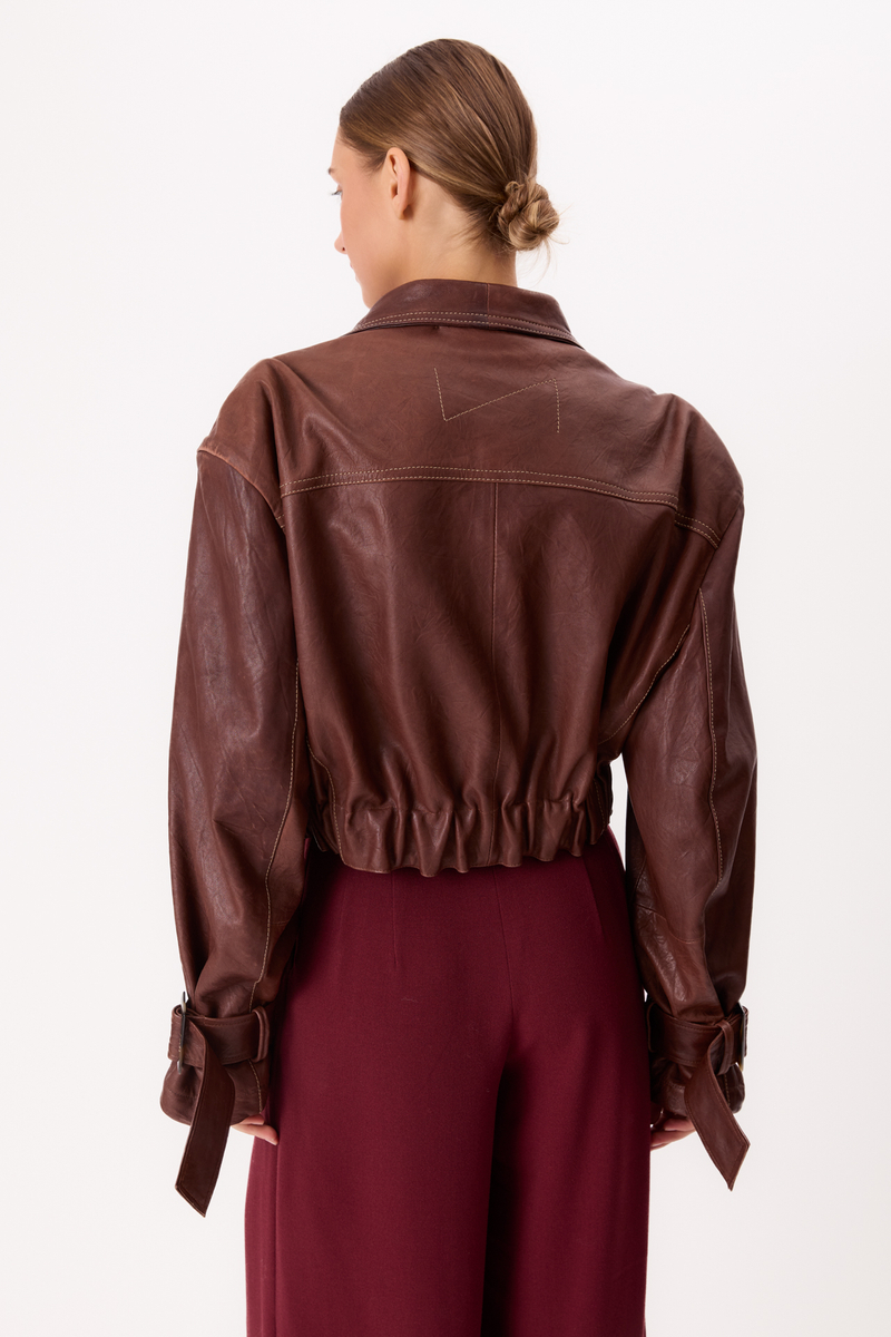 BROWN LEATHER JACKET WITH BUCKLES