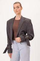 GRAY FITTED JACKET No5 WITH STRONG SHOULDER AND ADJUSTABLE WAIST