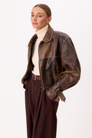 BROWN WAISTED LEATHER JACKET WITH BUCKLES