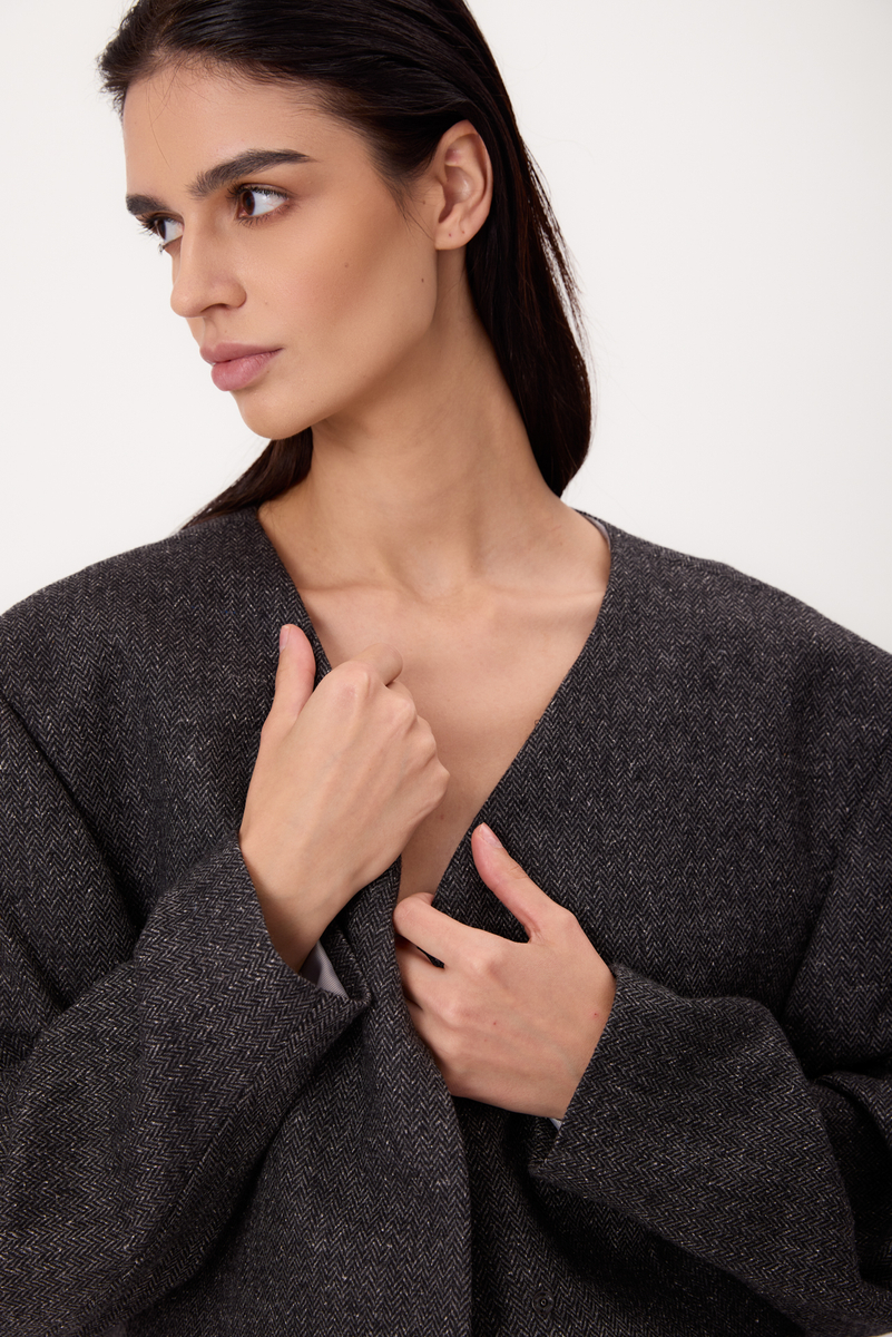 SHORT STRAIGHT GRAY REGULAR HERRINGBONE JACKET
