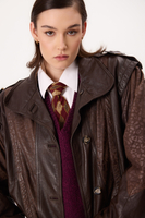 BROWN LEATHER JACKET WITH DECORATIVE TEXTURE
