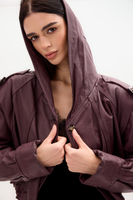 BURGUNDY  LEATHER JACKET WITH A HOOD