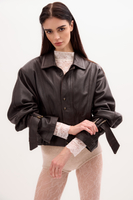 BROWN LEATHER JACKET WITH BUCKLES