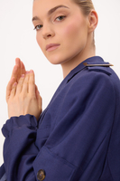 SHORT PLAIN CORNFLOWER BLUE BOMBER JACKET