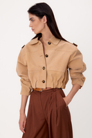 BEIGE PETITE SUEDE LEATHER BOMBER JACKET