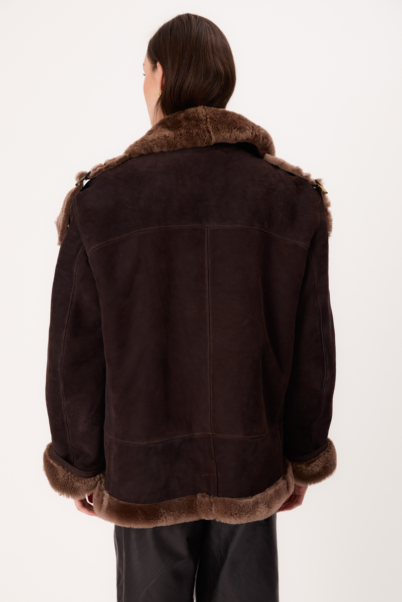 LONG CHOCOLATE NATURAL SHEEPSKIN WITH STRAPES