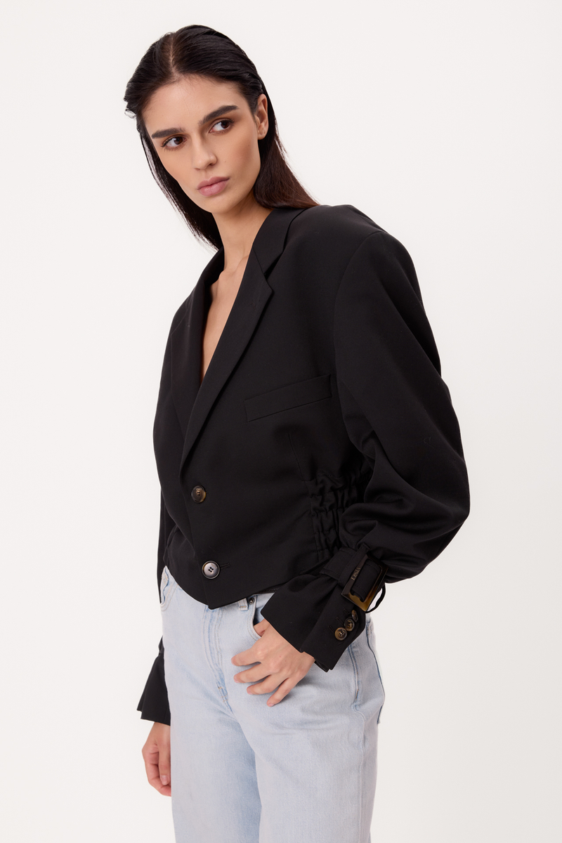 BLACK SMOOTH FITTED REGULAR JACKET WITH BUCKLES MODEL No5