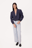 SHORT REGULAR NAVY CHECKED BOMBER JACKET