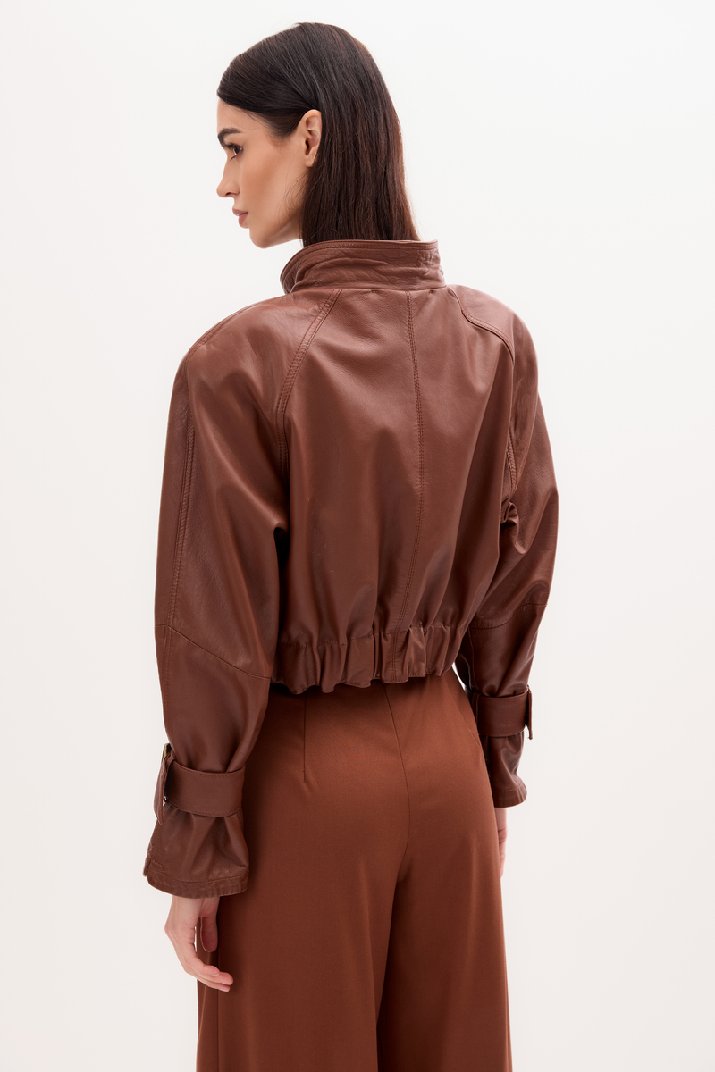 RED LEATHER JACKET WITH BUCKLES