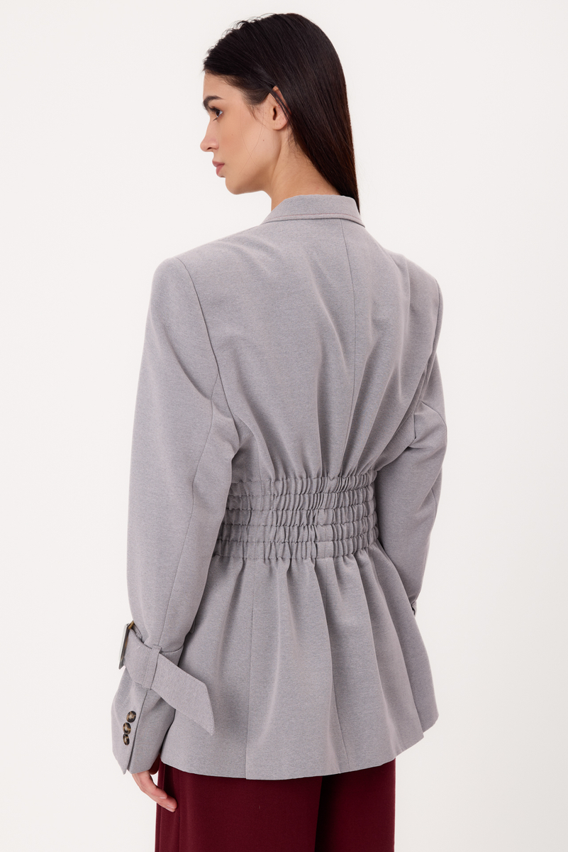 LONG GRAY SMOOTH PETITE JACKET WITH ADJUSTABLE WAIST AND BUCKLES MODEL No6