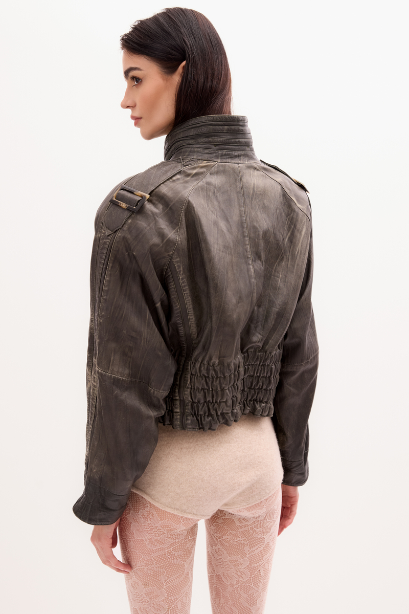 GREEN DIPPED LEATHER JACKET