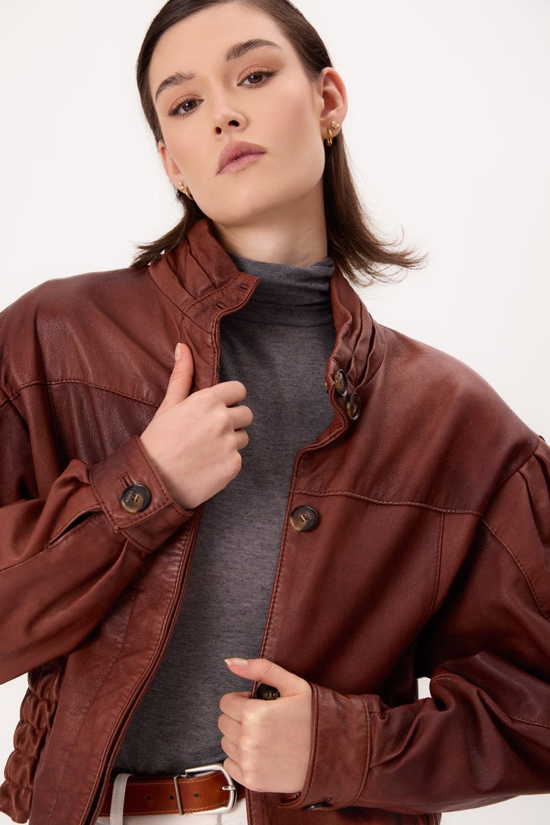 BROWN OVERSIZE LEATHER JACKET