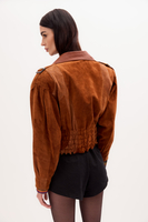 RED SUEDE JACKET WITH DECORATIVE PATTERNS