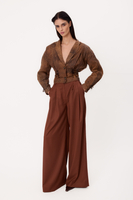 SHORT BROWN ADJUSTABLE WAIST EMBELLISHED PETITE LEATHER JACKET