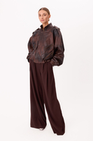 BROWN LEATHER BOMBER JACKET