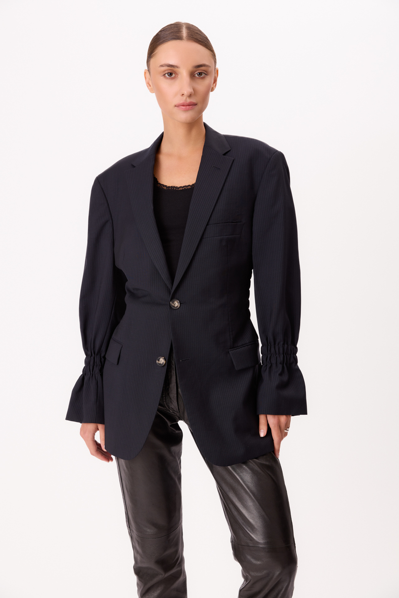 NAVY BLUE RIBBED FITTED JACKET MODEL No2