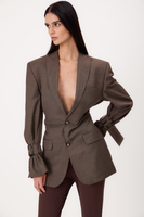 LONG BEIGE SLIM-TAILED PETITE JACKET WITH ADJUSTABLE WAIST WITH BUCKLES MODEL No6
