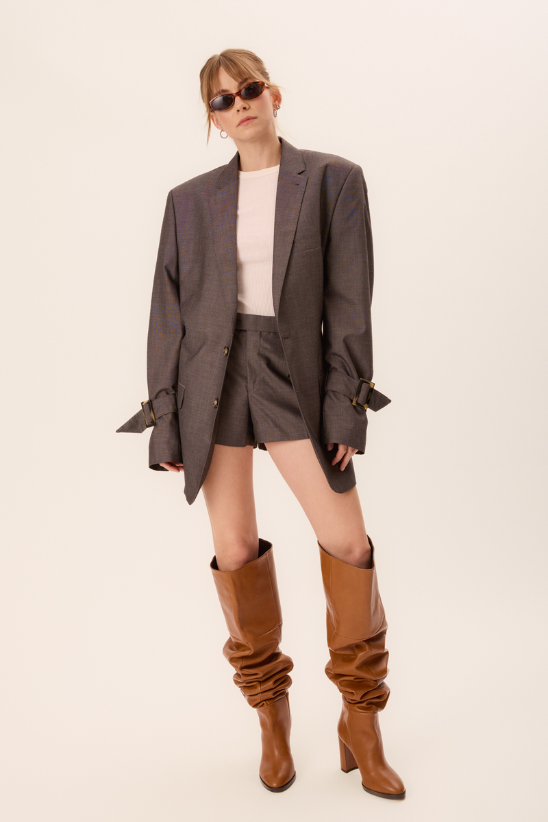 GREY SUIT SET SHORTS AND JACKET WITH BUCKLES