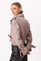 GRAY ADJUSTABLE LEATHER JACKET WITH BUCKLES