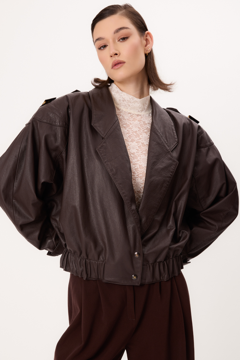 BOMBER CUT BROWN LEATHER JACKET