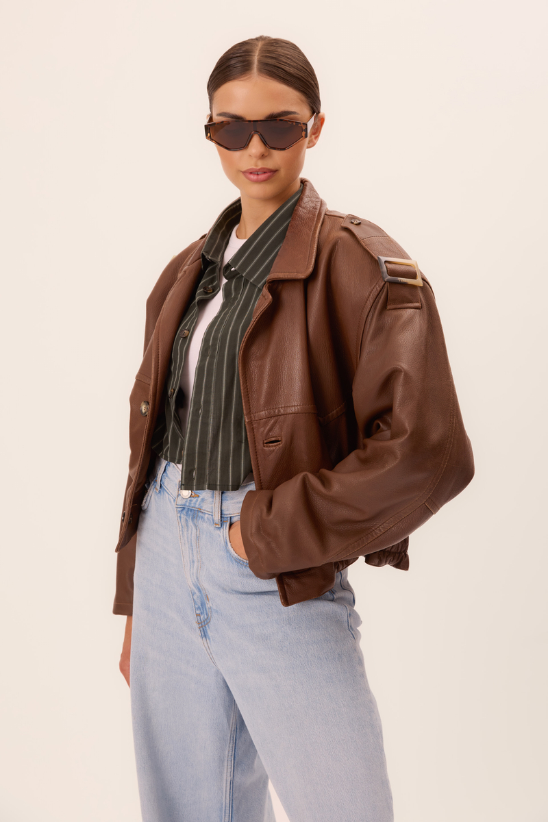 DARK GREEN STRIPED SHORT SHIRT WITH DETACHABLE SHOULDER PADS