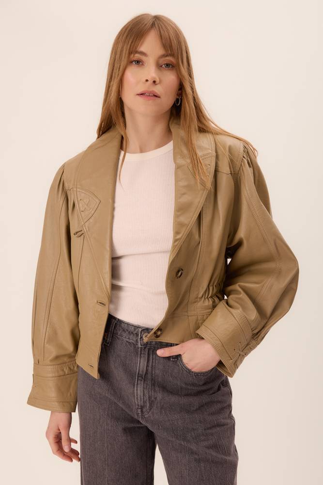 KURTKA SKÓRZANA W KOLORZE JASNEGO KHAKI