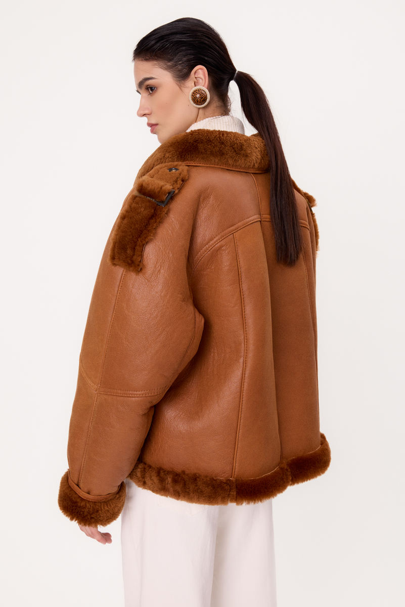 RED NATURAL SHEEPSKIN WITH BROWN FUR