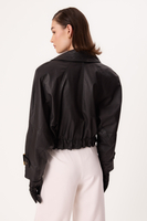 BLACK LEATHER JACKET WITH HIGH COLLAR