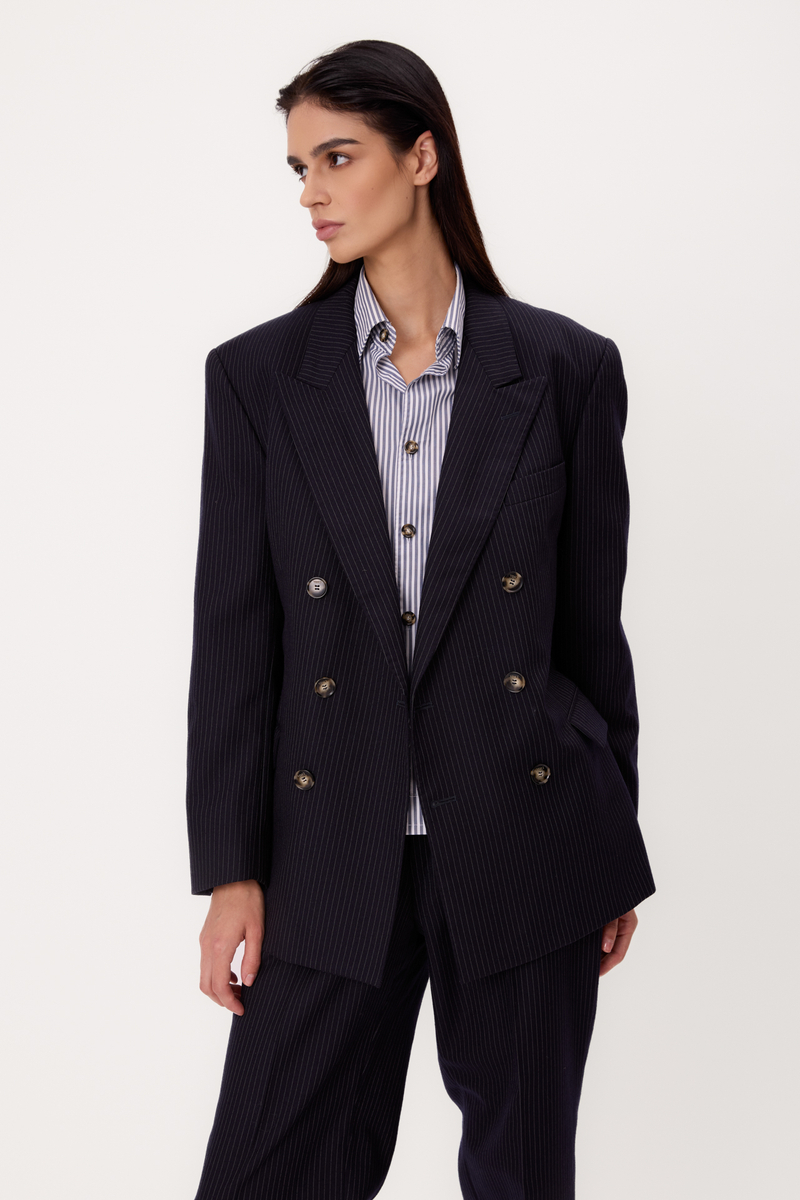 NAVY BLUE REGULAR SUIT SET LONG DOUBLE-BREASTED JACKET No4 