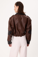 BROWN AND BLACK LEATHER BOMBER JACKET