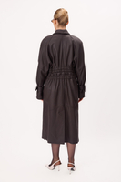 LONG CHOCOLATE TAPERED WAIST COAT WITH BUCKLES ON THE SLEEVES