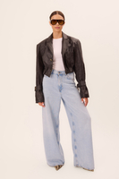 BLACK LEATHER JACKET WITH DECORATIVE BUCKLES IN CUT No5